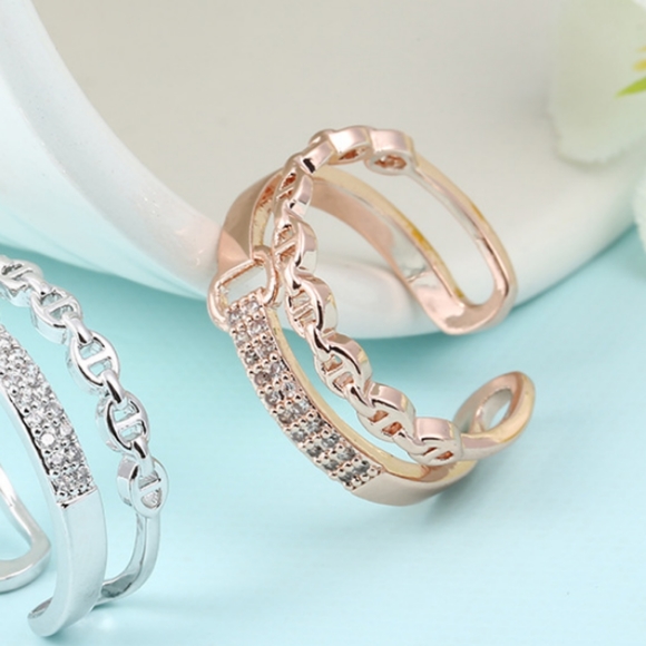 NEW ROSE GOLD PLATED BUCKLE DIAMOND PAVE RING - Picture 3 of 7